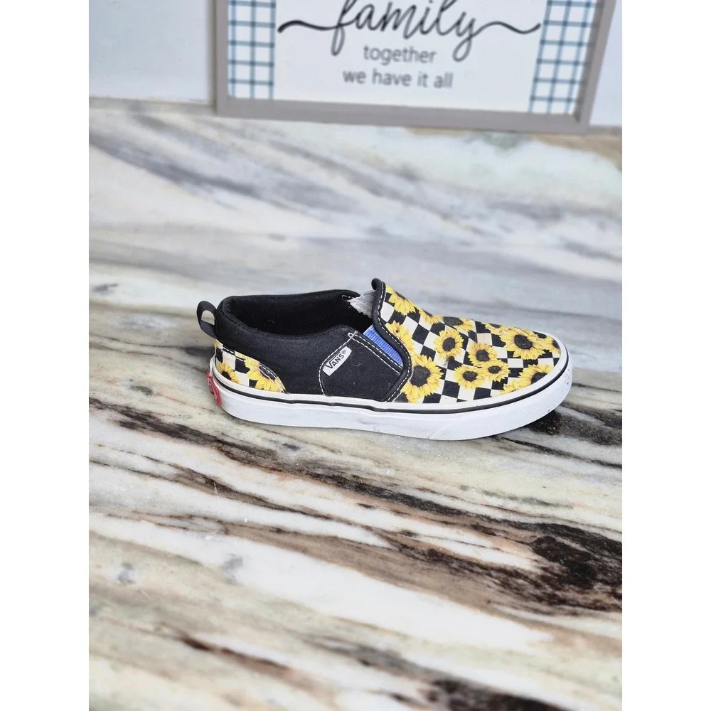 Vans Classic Slip-On Sunflower Checkerboard Black White Yellow Sneakers